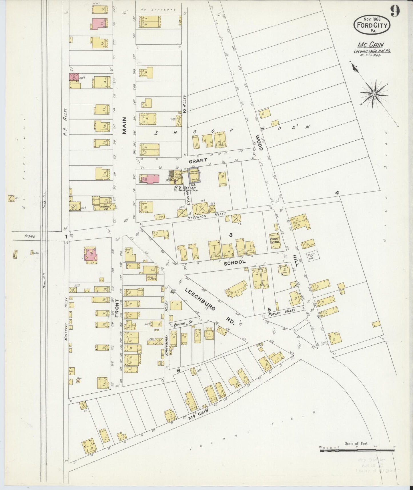 Sanborn Fire Insurance Map from Ford City, Armstrong County, Pennsylvania (1908), Sheet #0009 - Historic Sanborn Fire Insurance Map Print, vintage old map wall art, antique decor, genealogy gift, Pennsylvania Pennsylvania map