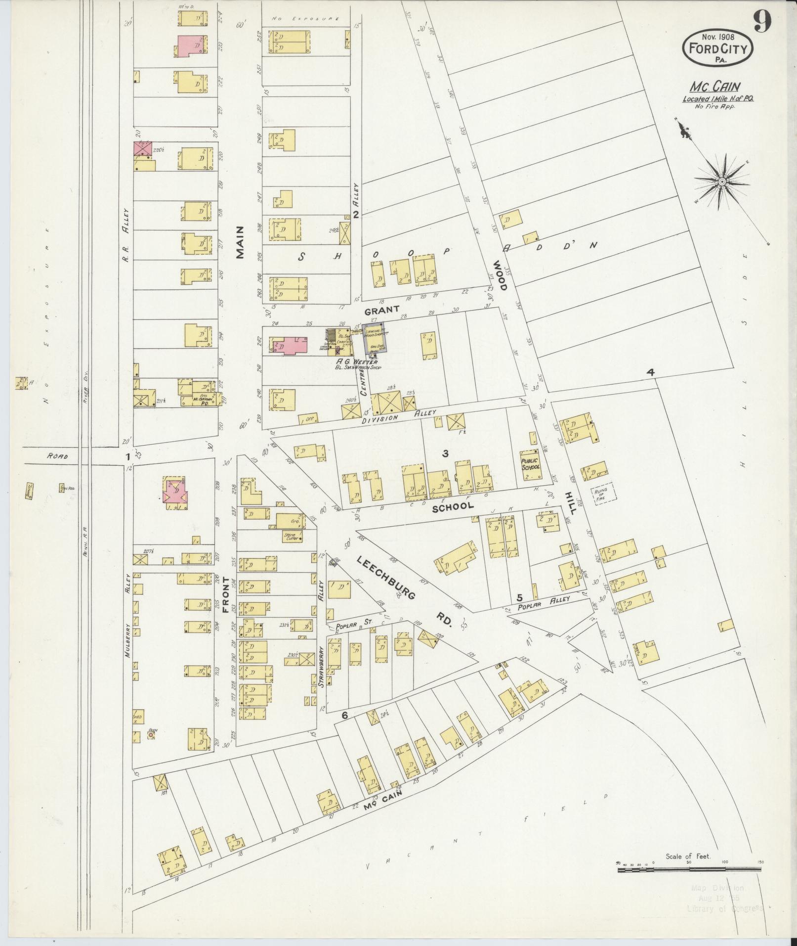 Sanborn Fire Insurance Map from Ford City, Armstrong County, Pennsylvania (1908), Sheet #0009 - Historic Sanborn Fire Insurance Map Print, vintage old map wall art, antique decor, genealogy gift, Pennsylvania Pennsylvania map