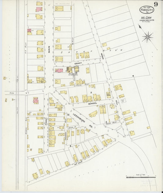 Sanborn Fire Insurance Map from Ford City, Armstrong County, Pennsylvania (1908), Sheet #0009 - Historic Sanborn Fire Insurance Map Print, vintage old map wall art, antique decor, genealogy gift, Pennsylvania Pennsylvania map