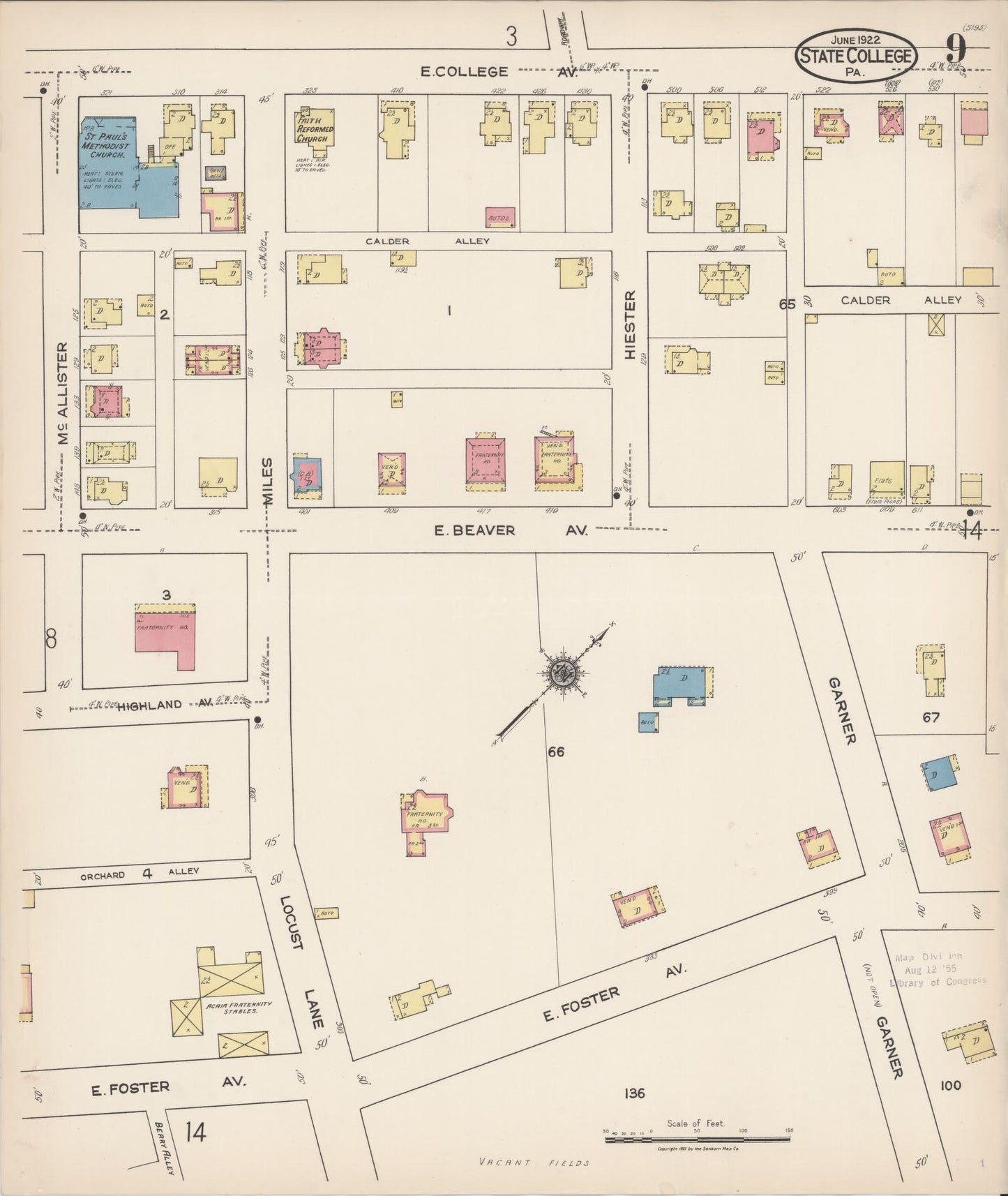 Sanborn Fire Insurance Map from State College, Centre County, Pennsylvania (1922), Sheet #0009 - Complete Map Set gallery image, historic Sanborn map, vintage wall art, Pennsylvania Pennsylvania