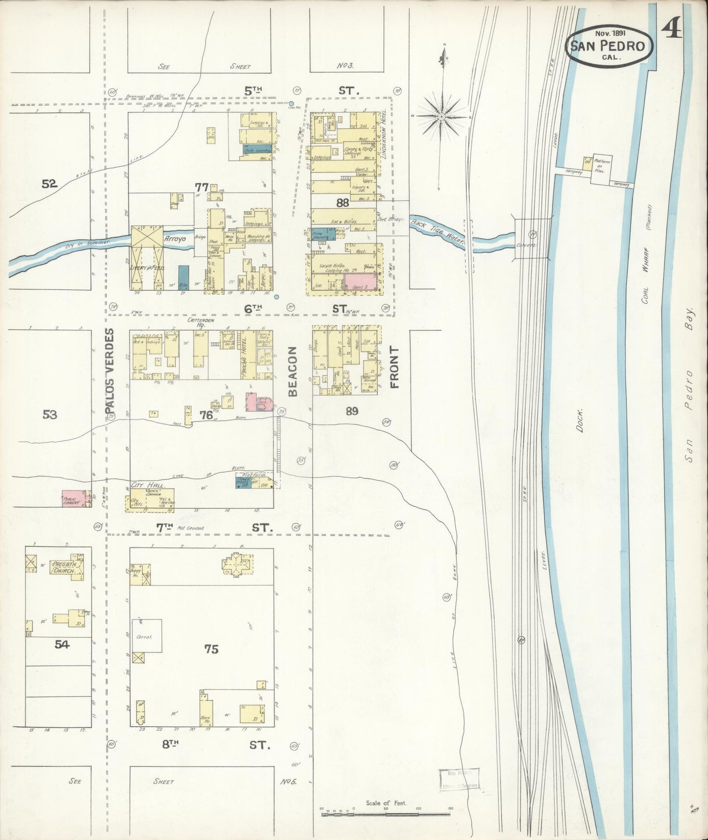 Sanborn Fire Insurance Map from San Pedro, Los Angeles County, California (1891), Sheet #0004 - Complete Map Set gallery image, historic Sanborn map, vintage wall art, California California