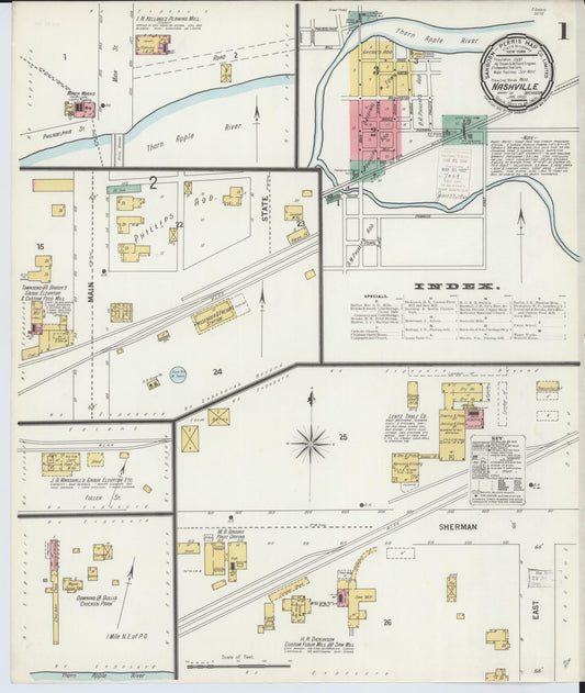 Sanborn Fire Insurance Map from Nashville, Barry County, Michigan (1900), Sheet #0001 - Historic Sanborn Fire Insurance Map Print, vintage old map wall art, antique decor, genealogy gift, Michigan Michigan map