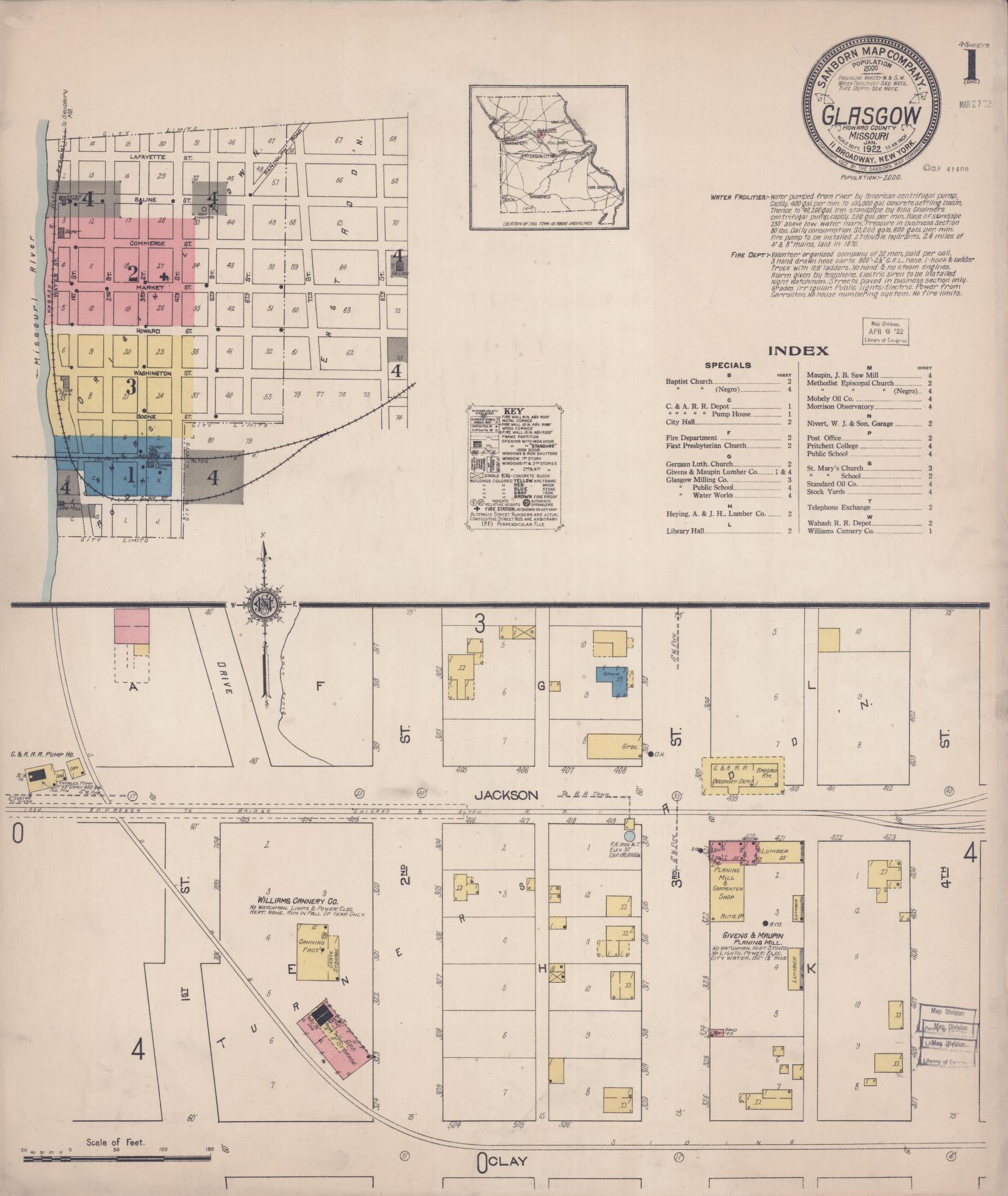 Sanborn Fire Insurance Map from Glasgow, Howard County, Missouri. (1922) – Historic Sanborn Fire Insurance Map Print