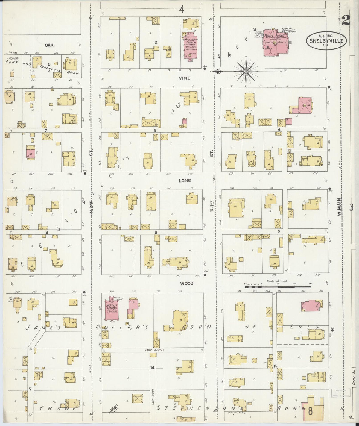 Sanborn Fire Insurance Map from Shelbyville, Shelby County, Illinois (1906), Sheet #0002 - Historic Sanborn Fire Insurance Map Print, vintage old map wall art, antique decor, genealogy gift, Illinois Illinois map