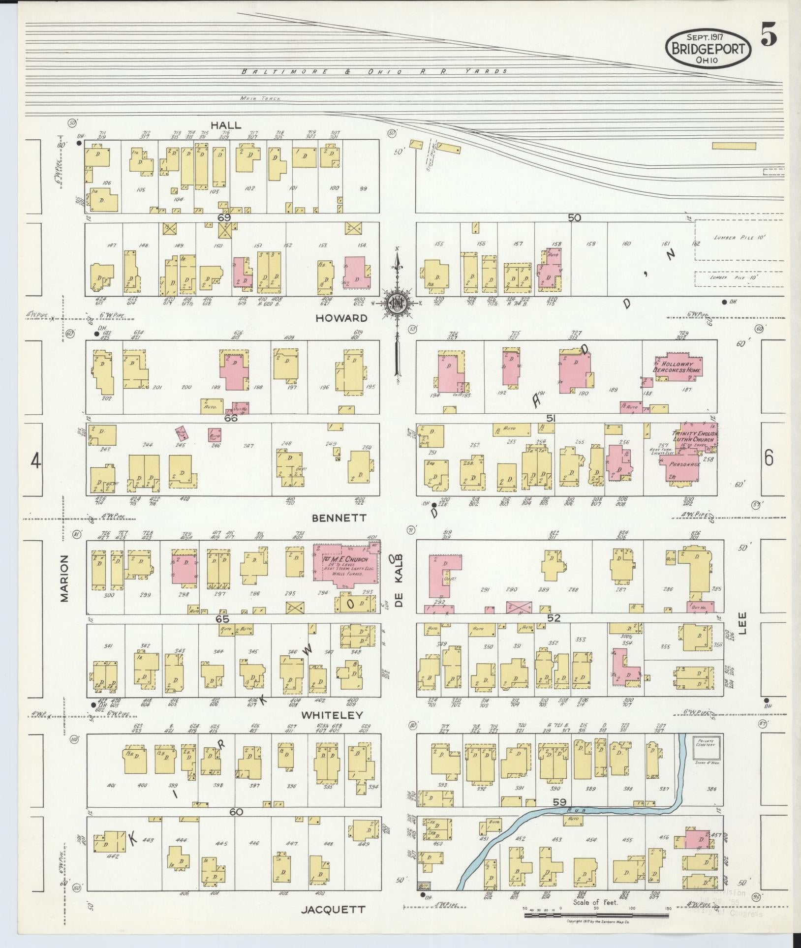 Sanborn Fire Insurance Map from Bridgeport, Belmont County, Ohio (1917), Sheet #0005 - Historic Sanborn Fire Insurance Map Print, vintage old map wall art, antique decor, genealogy gift, Ohio Ohio map