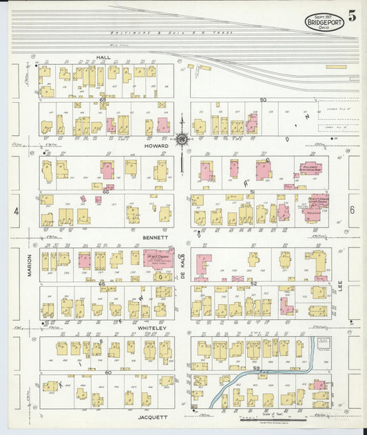 Sanborn Fire Insurance Map from Bridgeport, Belmont County, Ohio (1917), Sheet #0005 - Historic Sanborn Fire Insurance Map Print, vintage old map wall art, antique decor, genealogy gift, Ohio Ohio map