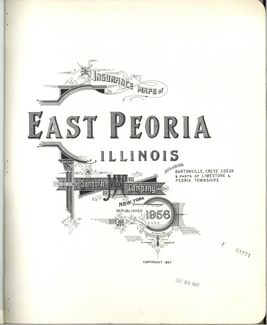 Sanborn Fire Insurance Map from East Peoria, Tazewell County, Illinois (1956), Sheet #0001 - Historic Sanborn Fire Insurance Map Print, vintage old map wall art, antique decor, genealogy gift, Illinois Illinois map