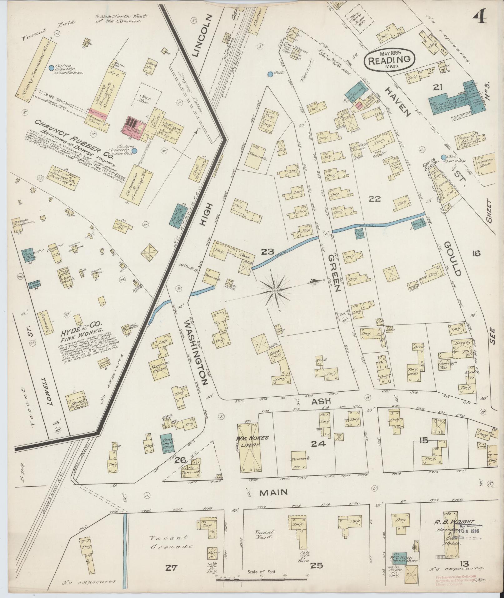 Sanborn Fire Insurance Map from Reading, Middlesex County, Massachusetts (1885), Sheet #0004 - Historic Sanborn Fire Insurance Map Print, vintage old map wall art, antique decor, genealogy gift, Massachusetts Massachusetts map