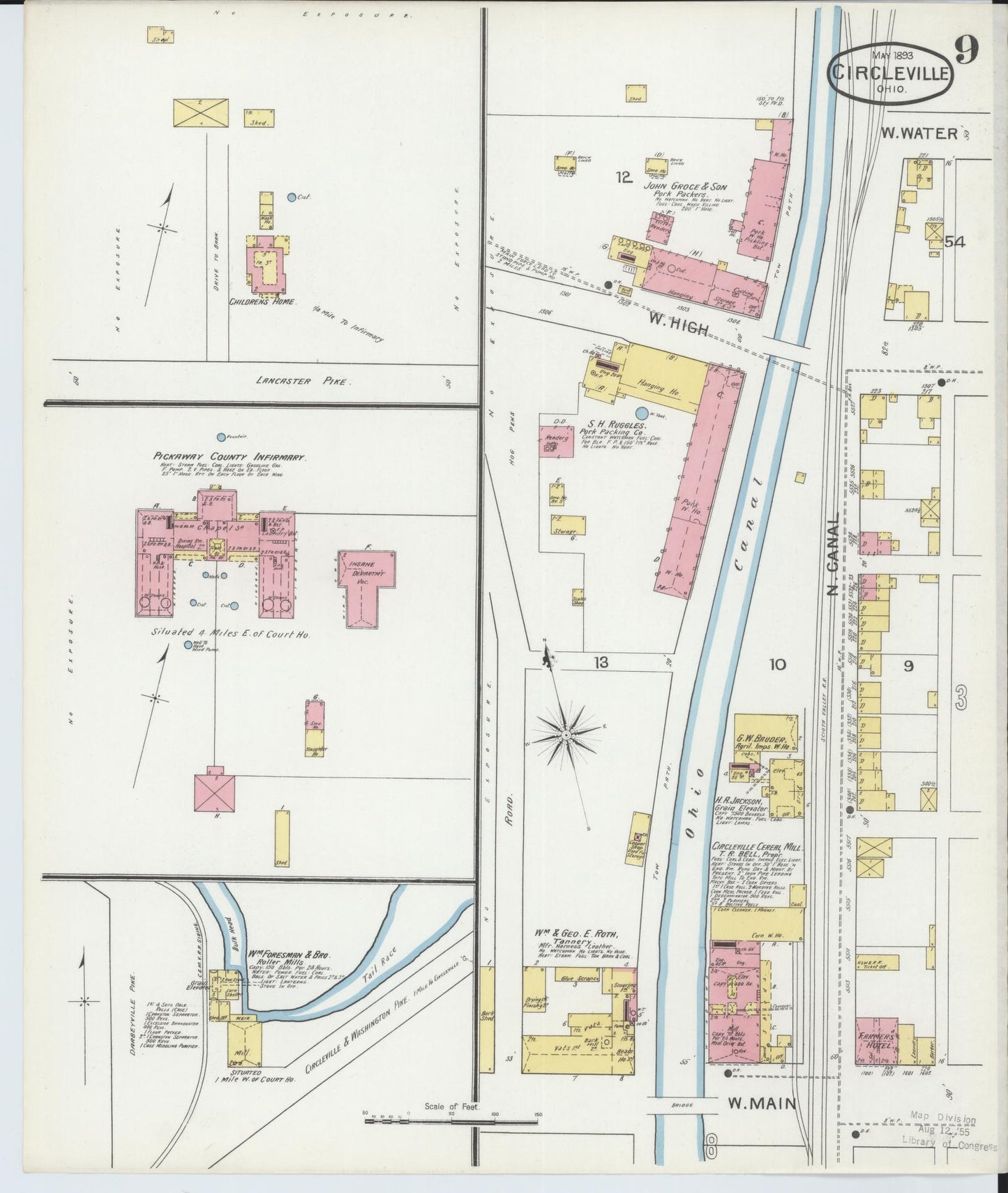Sanborn Fire Insurance Map from Circleville, Pickaway County, Ohio (1893), Sheet #0009 - Historic Sanborn Fire Insurance Map Print, vintage old map wall art, antique decor, genealogy gift, Ohio Ohio map
