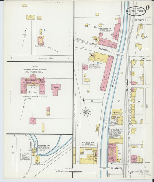 Sanborn Fire Insurance Map from Circleville, Pickaway County, Ohio (1893), Sheet #0009 - Historic Sanborn Fire Insurance Map Print, vintage old map wall art, antique decor, genealogy gift, Ohio Ohio map
