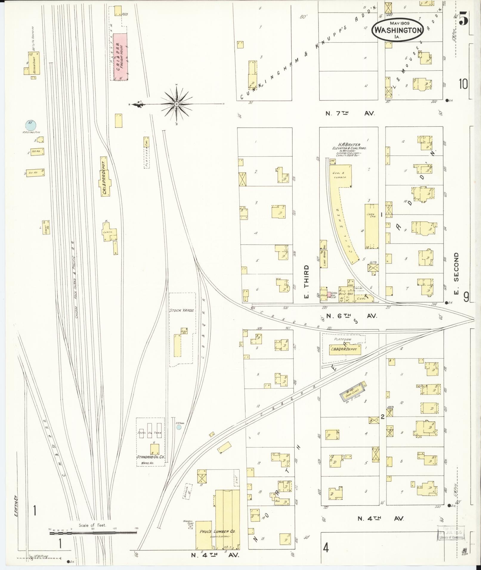 Sanborn Fire Insurance Map from Washington, Washington County, Iowa (1909), Sheet #0005 - Historic Sanborn Fire Insurance Map Print, vintage old map wall art, antique decor, genealogy gift, Sanborn Fire Insurance Map from Washington Washington map