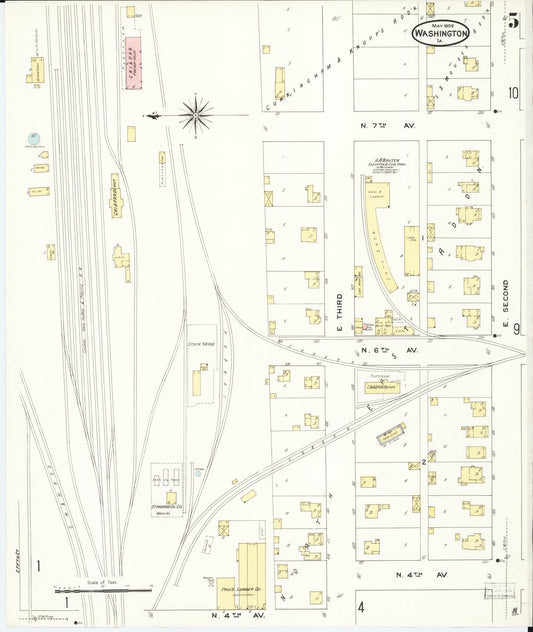 Sanborn Fire Insurance Map from Washington, Washington County, Iowa (1909), Sheet #0005 - Historic Sanborn Fire Insurance Map Print, vintage old map wall art, antique decor, genealogy gift, Sanborn Fire Insurance Map from Washington Washington map