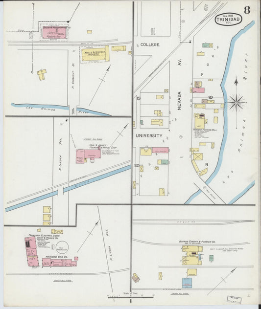 Sanborn Fire Insurance Map from Trinidad, Las Animas County, Colorado (1893), Sheet #0008 - Historic Sanborn Fire Insurance Map Print, vintage old map wall art, antique decor, genealogy gift, Colorado Colorado map