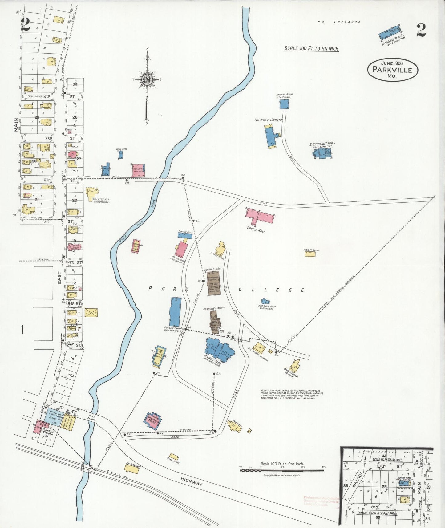 Sanborn Fire Insurance Map from Parkville, Platte County, Missouri (1926), Sheet #0002 - Historic Sanborn Fire Insurance Map Print, vintage old map wall art, antique decor, genealogy gift, Missouri Missouri map