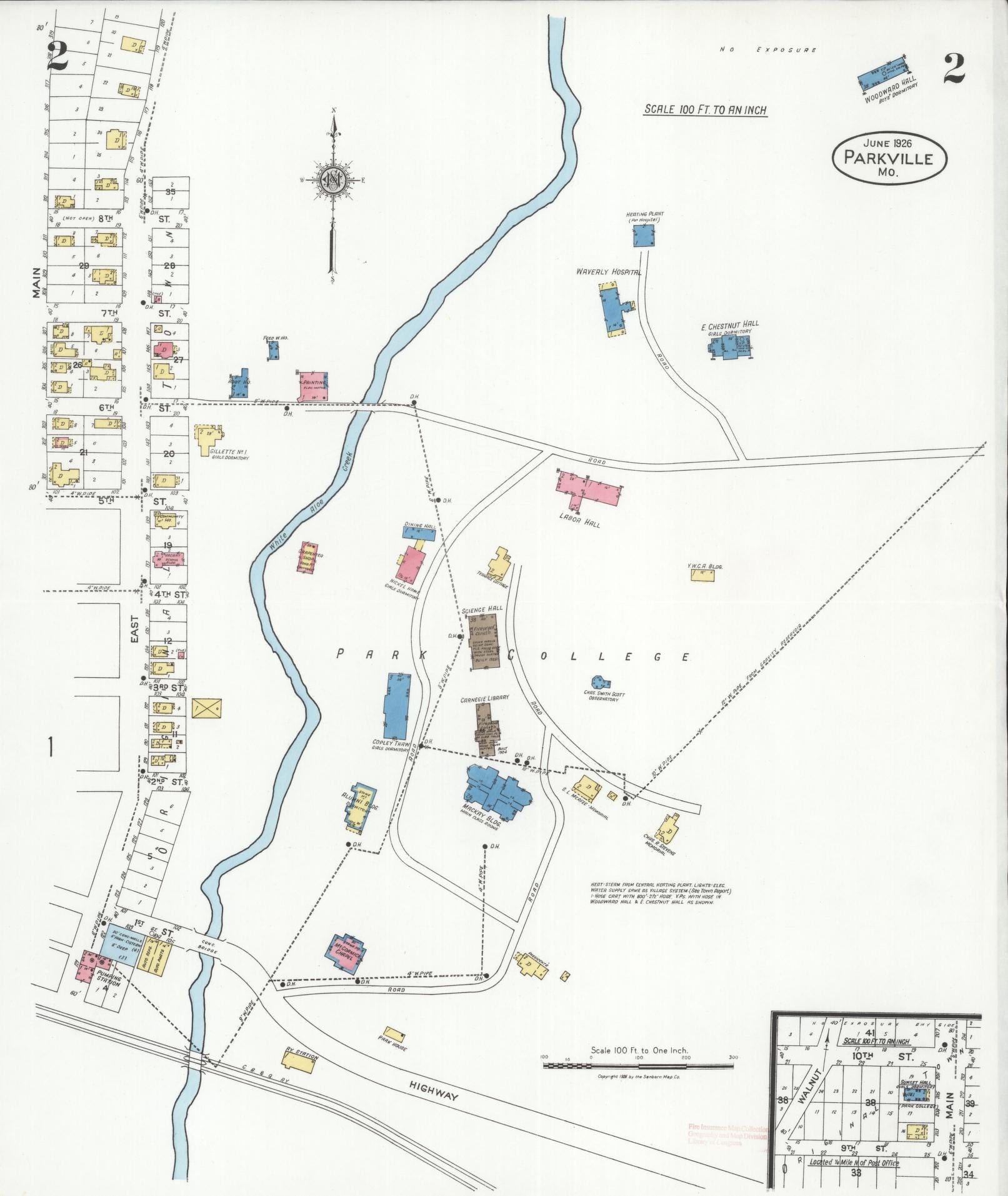 Sanborn Fire Insurance Map from Parkville, Platte County, Missouri (1926), Sheet #0002 - Historic Sanborn Fire Insurance Map Print, vintage old map wall art, antique decor, genealogy gift, Missouri Missouri map