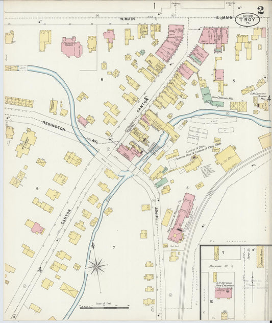 Sanborn Fire Insurance Map from Troy, Bradford County, Pennsylvania (1897), Sheet #0002 - Historic Sanborn Fire Insurance Map Print, vintage old map wall art, antique decor, genealogy gift, Pennsylvania Pennsylvania map