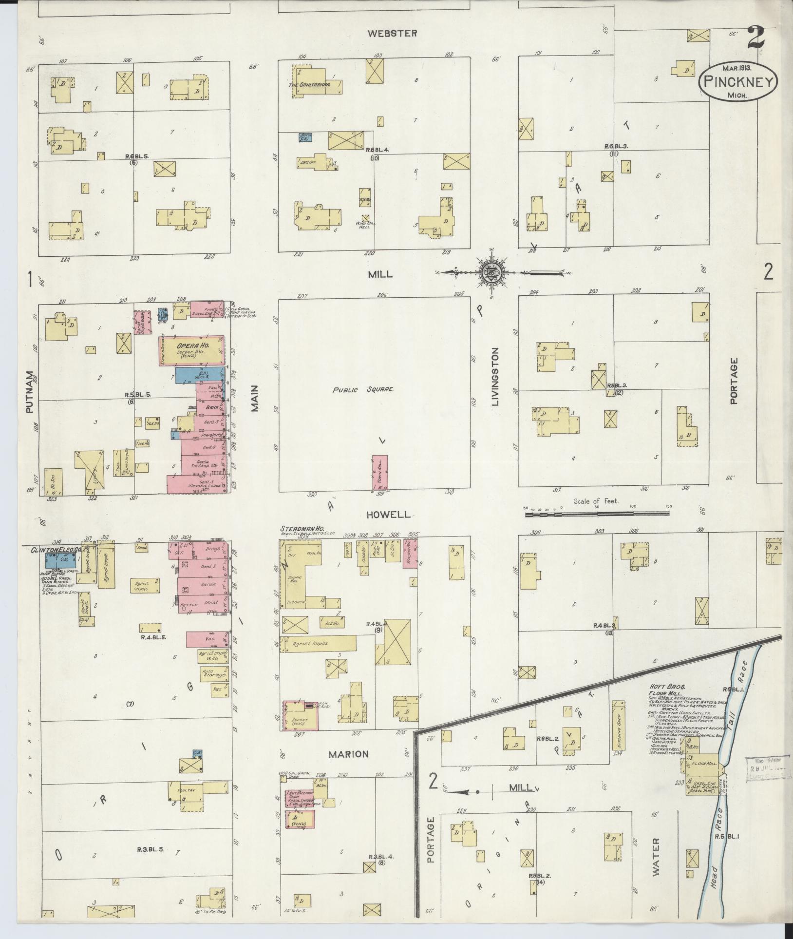 Sanborn Fire Insurance Map from Pinckney, Livingston County, Michigan (1913), Sheet #0002 - Complete Map Set gallery image, historic Sanborn map, vintage wall art, Michigan Michigan