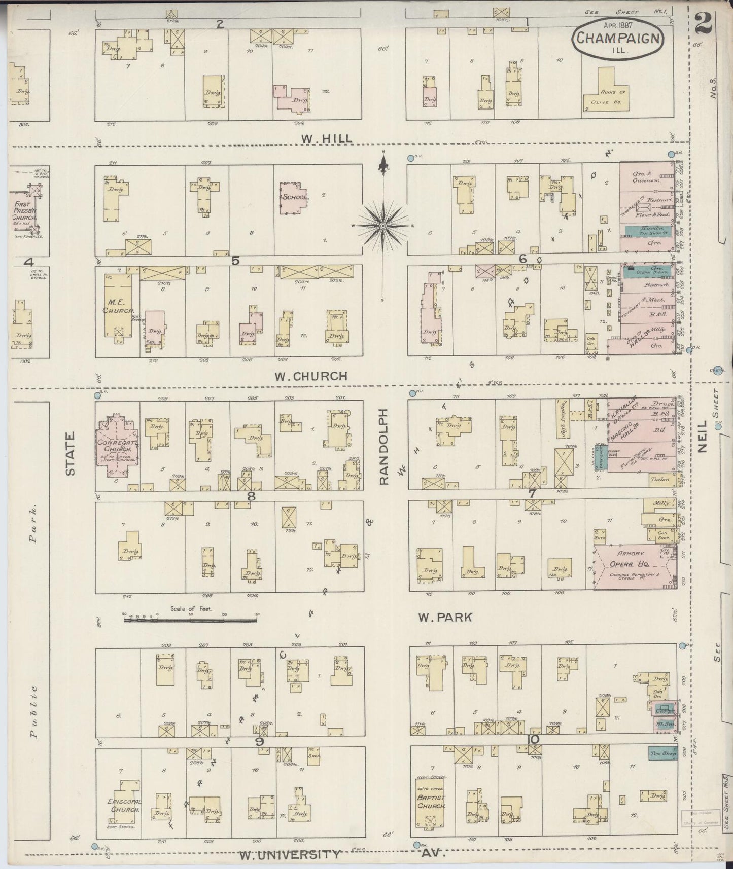Sanborn Fire Insurance Map from Champaign, Champaign County, Illinois (1887), Sheet #0002 - Historic Sanborn Fire Insurance Map Print, vintage old map wall art, antique decor, genealogy gift, Illinois Illinois map