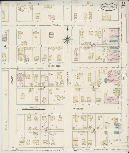 Sanborn Fire Insurance Map from Champaign, Champaign County, Illinois (1887), Sheet #0002 - Historic Sanborn Fire Insurance Map Print, vintage old map wall art, antique decor, genealogy gift, Illinois Illinois map