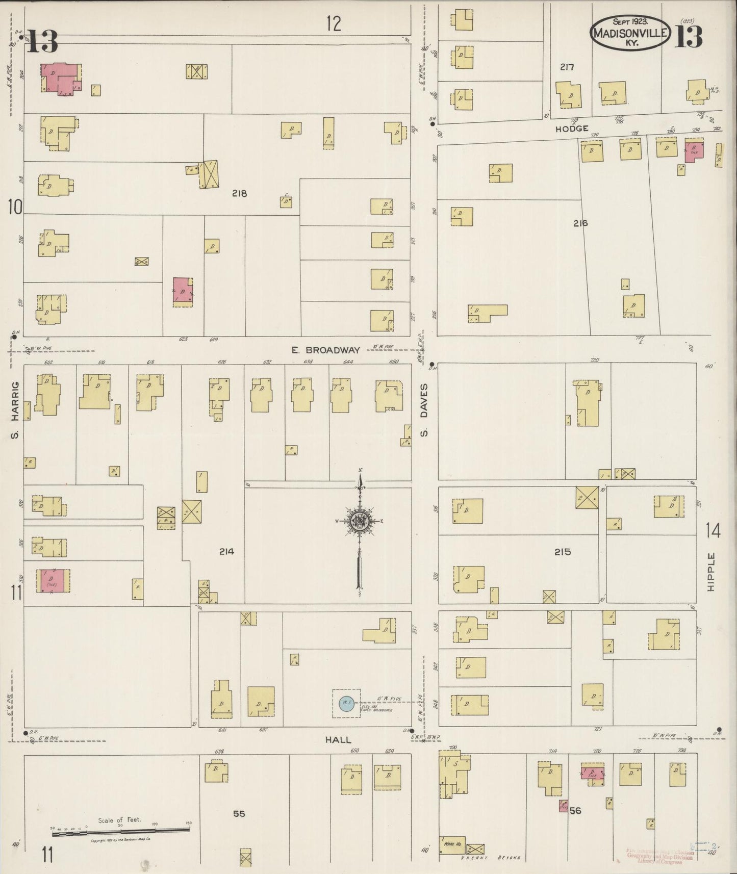 Sanborn Fire Insurance Map from Madisonville, Hopkins County, Kentucky (1923), Sheet #0013 - Historic Sanborn Fire Insurance Map Print, vintage old map wall art, antique decor, genealogy gift, Kentucky Kentucky map