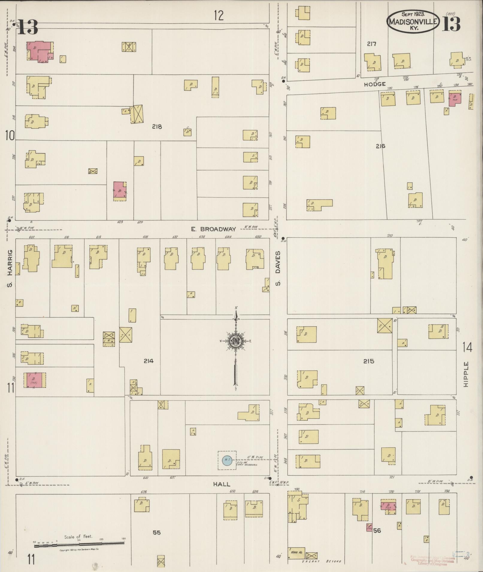Sanborn Fire Insurance Map from Madisonville, Hopkins County, Kentucky (1923), Sheet #0013 - Historic Sanborn Fire Insurance Map Print, vintage old map wall art, antique decor, genealogy gift, Kentucky Kentucky map
