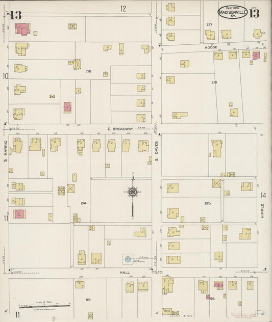 Sanborn Fire Insurance Map from Madisonville, Hopkins County, Kentucky (1923), Sheet #0013 - Historic Sanborn Fire Insurance Map Print, vintage old map wall art, antique decor, genealogy gift, Kentucky Kentucky map