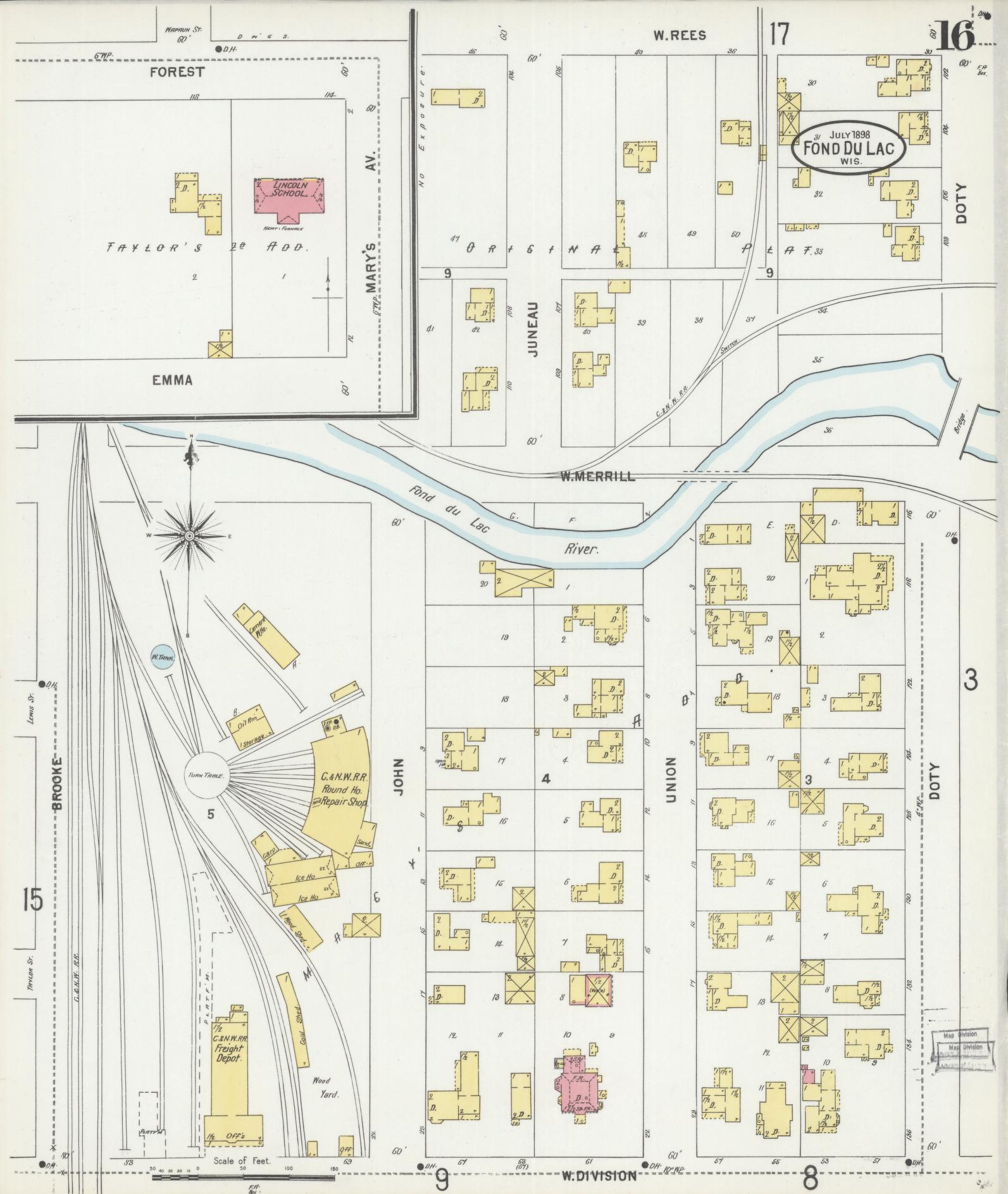 Sanborn Fire Insurance Map from Fond du Lac, Fond du Lac County, Wisconsin (1898), Sheet #0016 - Complete Map Set gallery image, historic Sanborn map, vintage wall art, Wisconsin Wisconsin