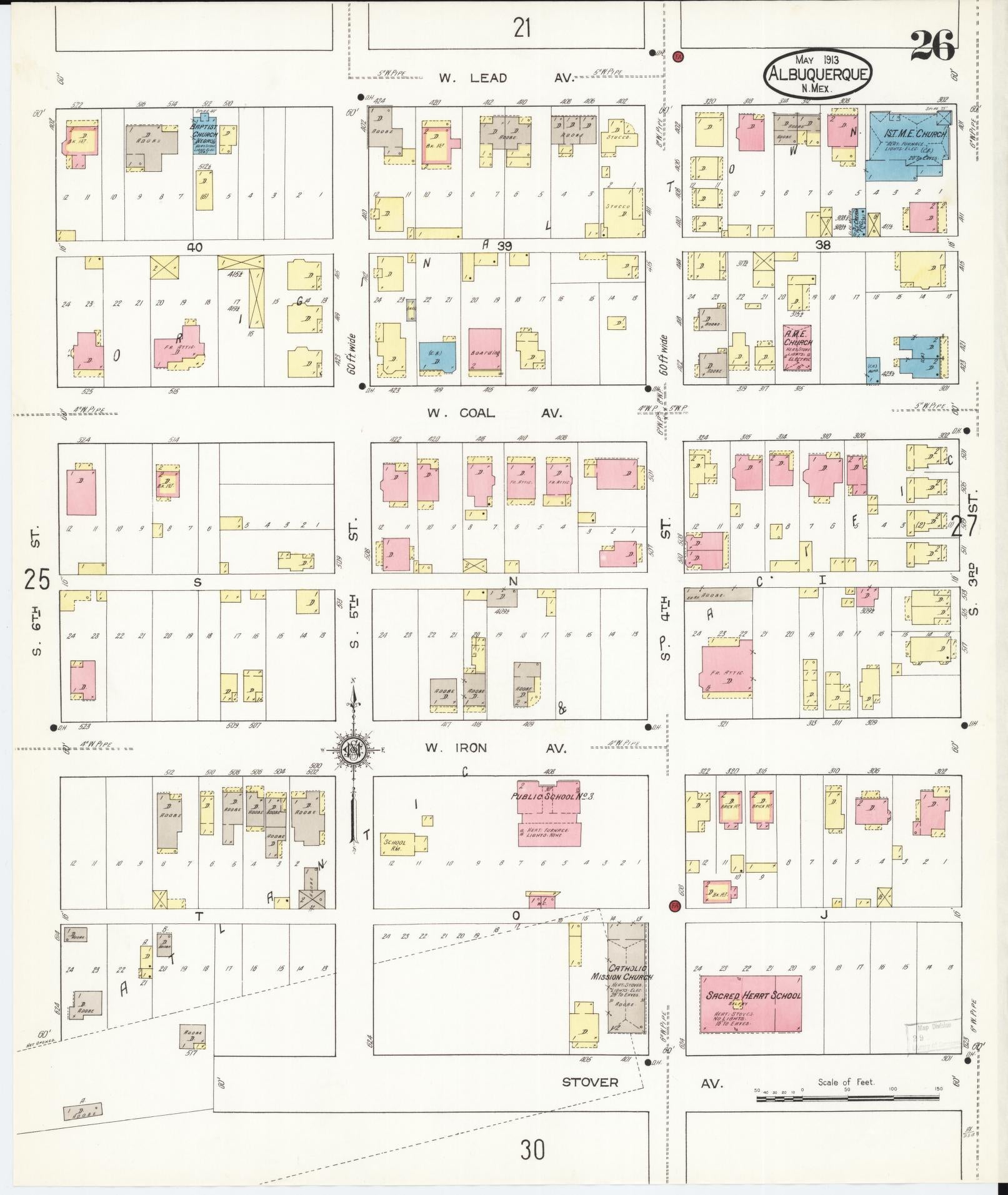 Sanborn Fire Insurance Map from Albuquerque, Bernalillo County, New Mexico (1913), Sheet #0026 - Complete Map Set gallery image, historic Sanborn map, vintage wall art, New Mexico New Mexico