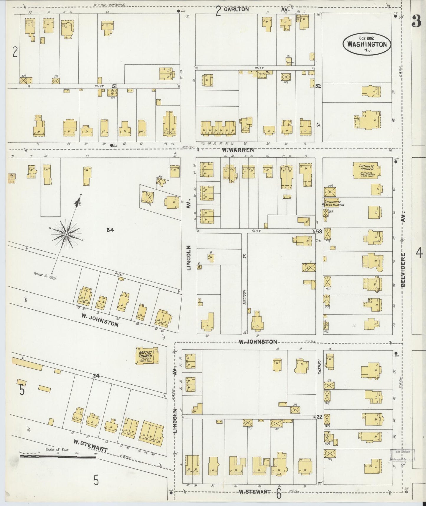 Sanborn Fire Insurance Map from Washington, Warren County, New Jersey (1902), Sheet #0003 - Historic Sanborn Fire Insurance Map Print, vintage old map wall art, antique decor, genealogy gift, Washington Washington map