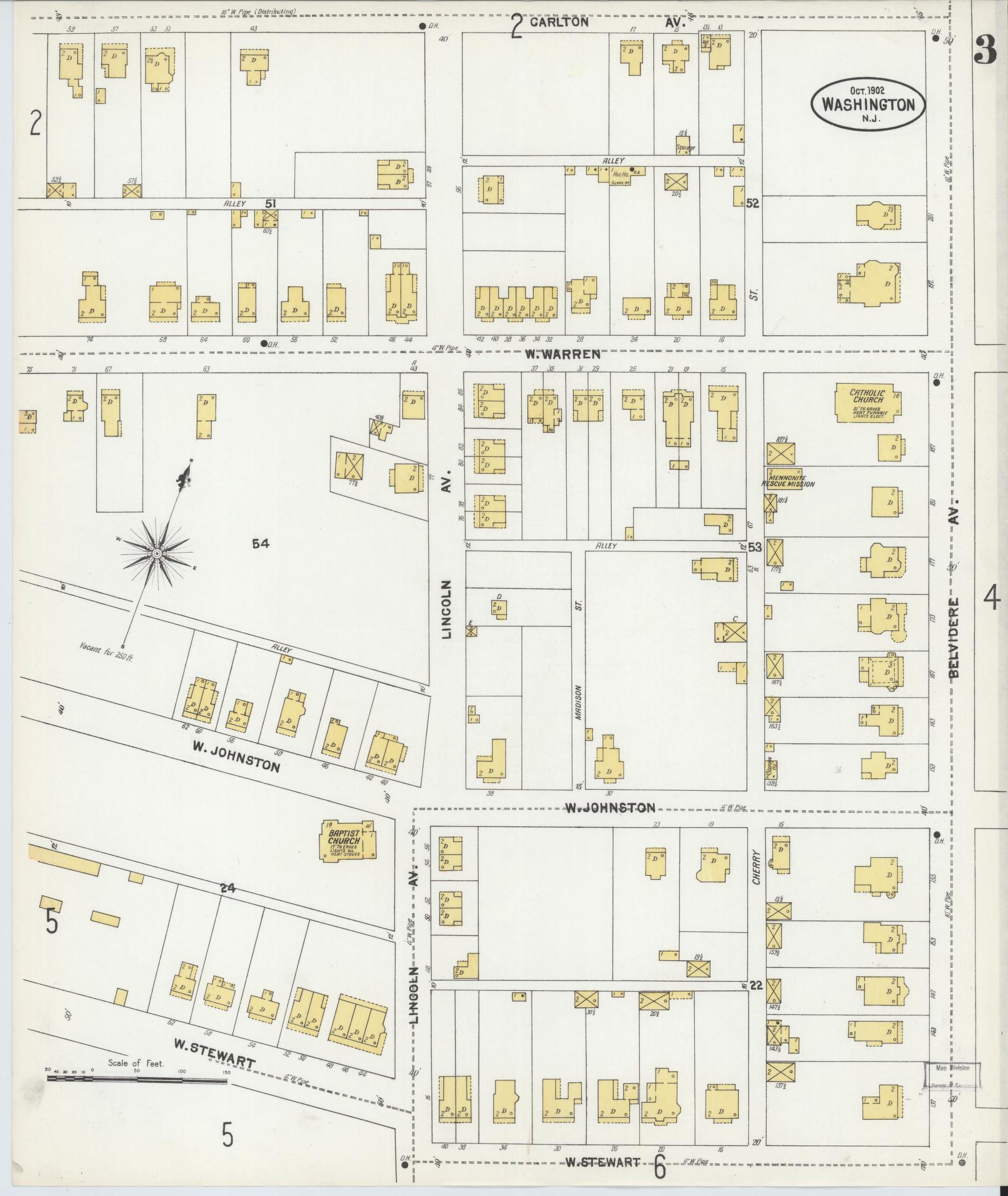 Sanborn Fire Insurance Map from Washington, Warren County, New Jersey (1902), Sheet #0003 - Historic Sanborn Fire Insurance Map Print, vintage old map wall art, antique decor, genealogy gift, Washington Washington map