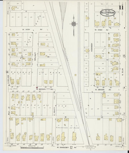 Sanborn Fire Insurance Map from Bellefontaine, Logan County, Ohio (1914), Sheet #0011 - Complete Map Set gallery image, historic Sanborn map, vintage wall art, Ohio Ohio