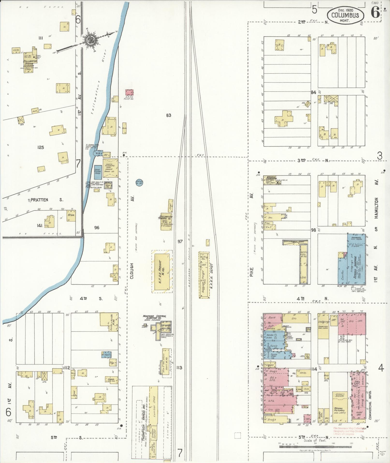 Sanborn Fire Insurance Map from Columbus, Stillwater County, Montana (1920), Sheet #0006 - Historic Sanborn Fire Insurance Map Print, vintage old map wall art, antique decor, genealogy gift, Montana Montana map