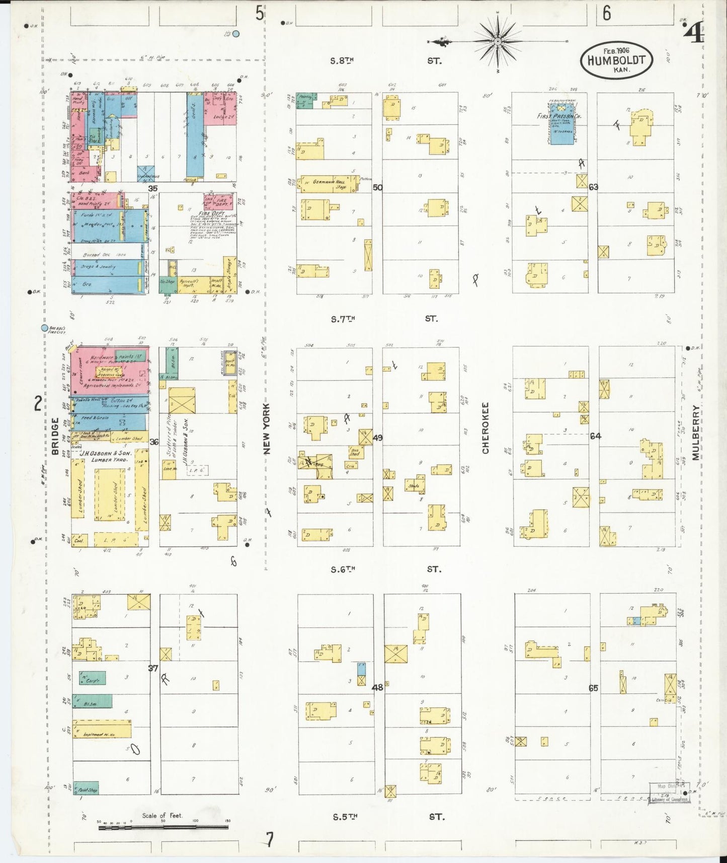 Sanborn Fire Insurance Map from Humboldt, Allen County, Kansas (1906), Sheet #0004 - Complete Map Set gallery image, historic Sanborn map, vintage wall art, Kansas Kansas