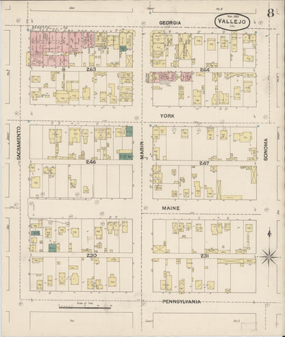 Sanborn Fire Insurance Map from Vallejo, Solano County, California (1889), Sheet #0008 - Complete Map Set gallery image, historic Sanborn map, vintage wall art, California California