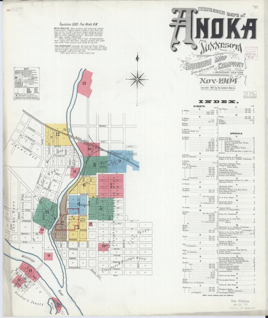 Sanborn Fire Insurance Map from Anoka, Anoka County, Minnesota (1904), Sheet #0001 - Complete Map Set gallery image, historic Sanborn map, vintage wall art, Minnesota Minnesota