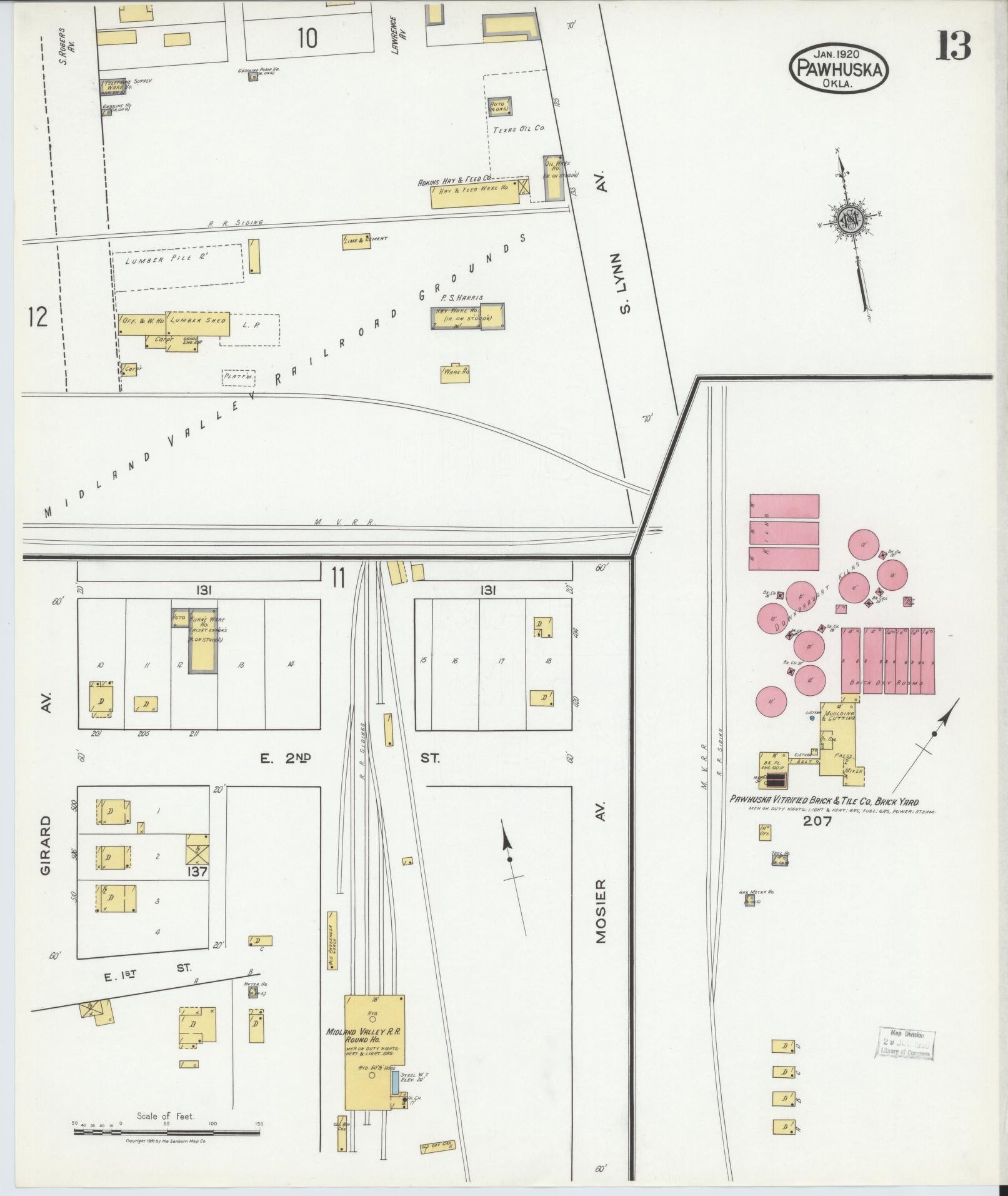 Sanborn Fire Insurance Map from Pawhuska, Osage County, Oklahoma (1920), Sheet #0013 - Complete Map Set gallery image, historic Sanborn map, vintage wall art, Oklahoma Oklahoma
