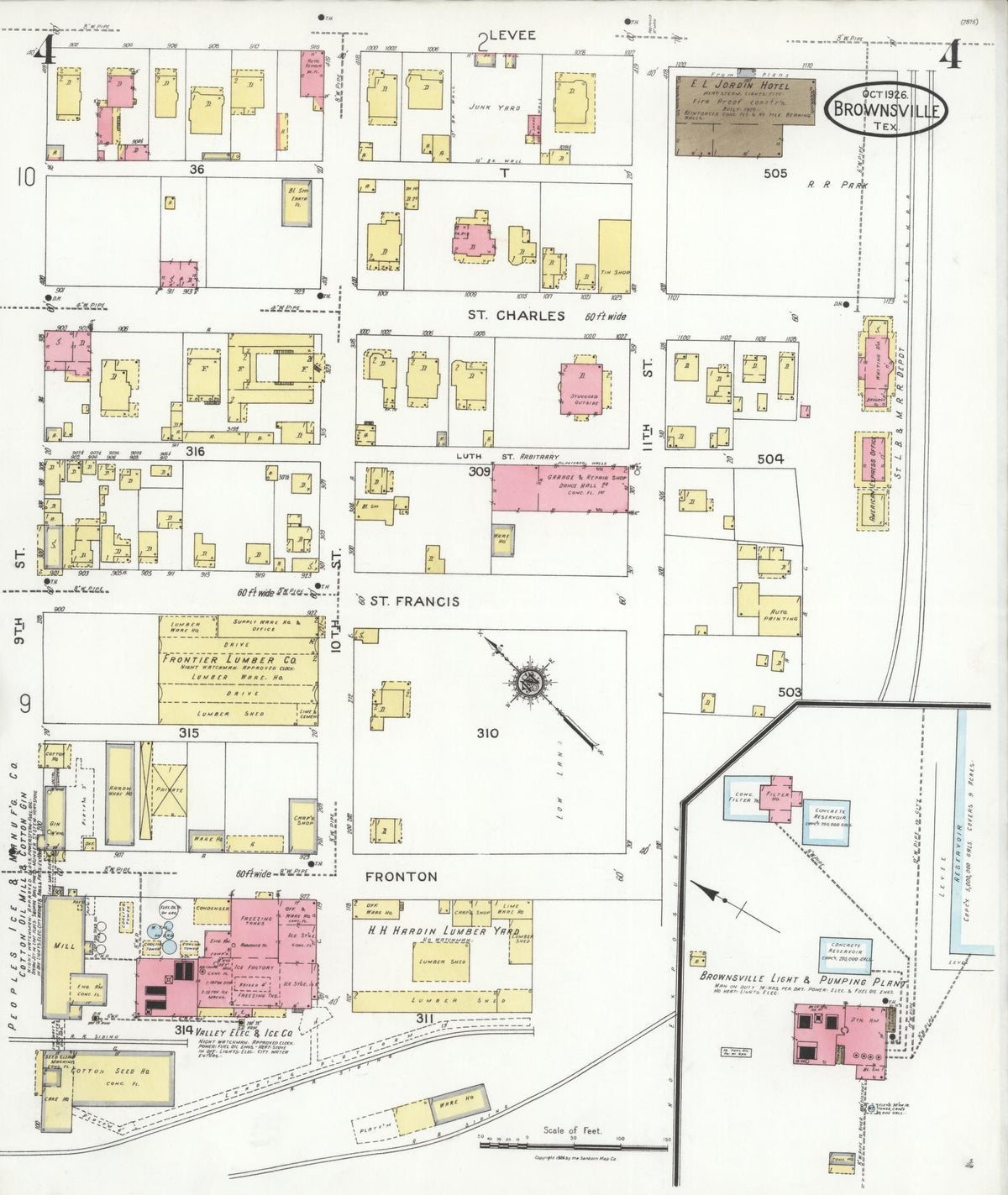 Sanborn Fire Insurance Map from Brownsville, Cameron County, Texas (1926), Sheet #0004 - Complete Map Set gallery image, historic Sanborn map, vintage wall art, Texas Texas