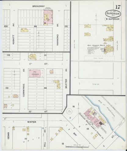 Sanborn Fire Insurance Map from Superior, Douglas County, Wisconsin (1889), Sheet #0017 - Historic Sanborn Fire Insurance Map Print, vintage old map wall art, antique decor, genealogy gift, Wisconsin Wisconsin map