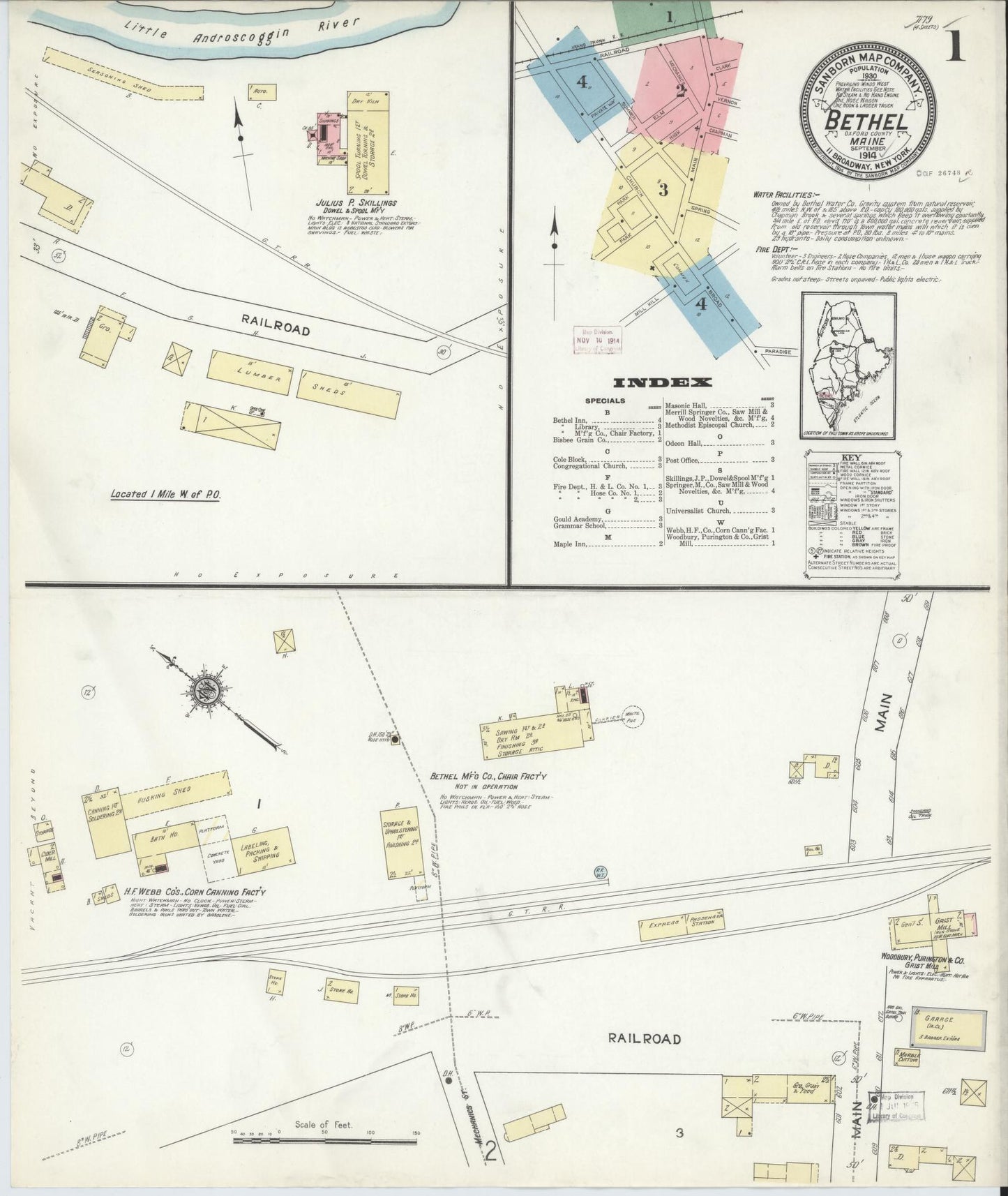 Sanborn Fire Insurance Map from Bethel, Oxford County, Maine (1914), Sheet #0001 - Complete Map Set gallery image, historic Sanborn map, vintage wall art, Maine Maine