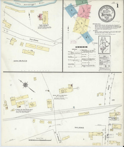 Sanborn Fire Insurance Map from Bethel, Oxford County, Maine (1914), Sheet #0001 - Complete Map Set gallery image, historic Sanborn map, vintage wall art, Maine Maine