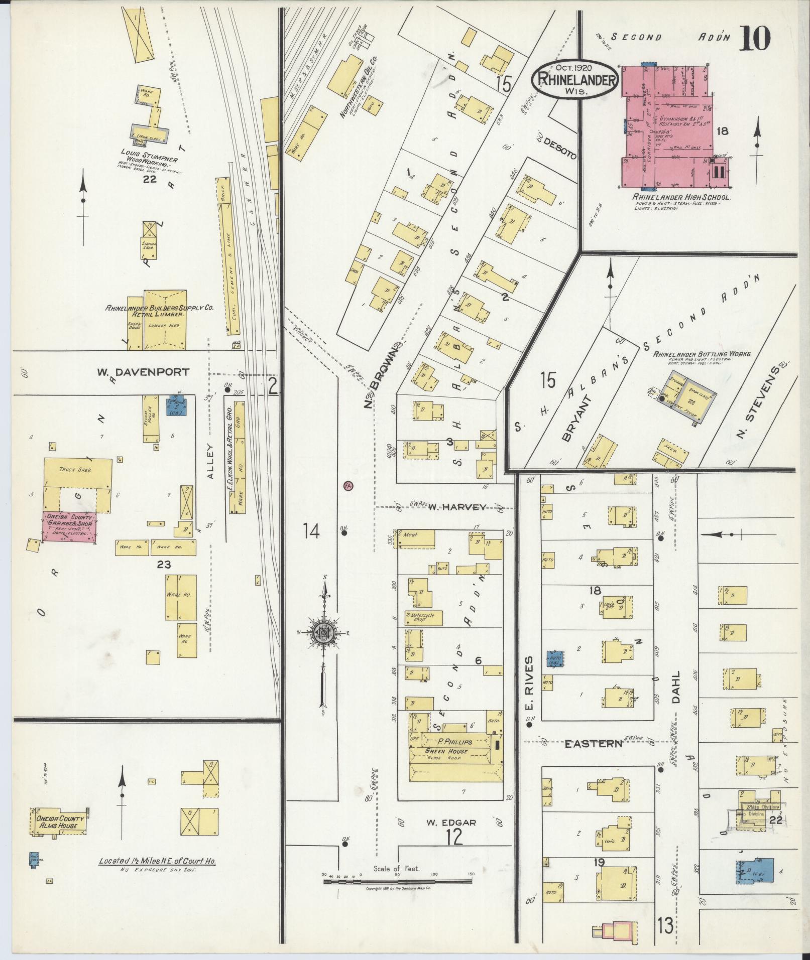 Sanborn Fire Insurance Map from Rhinelander, Oneida County, Wisconsin (1920), Sheet #0010 - Complete Map Set gallery image, historic Sanborn map, vintage wall art, Wisconsin Wisconsin