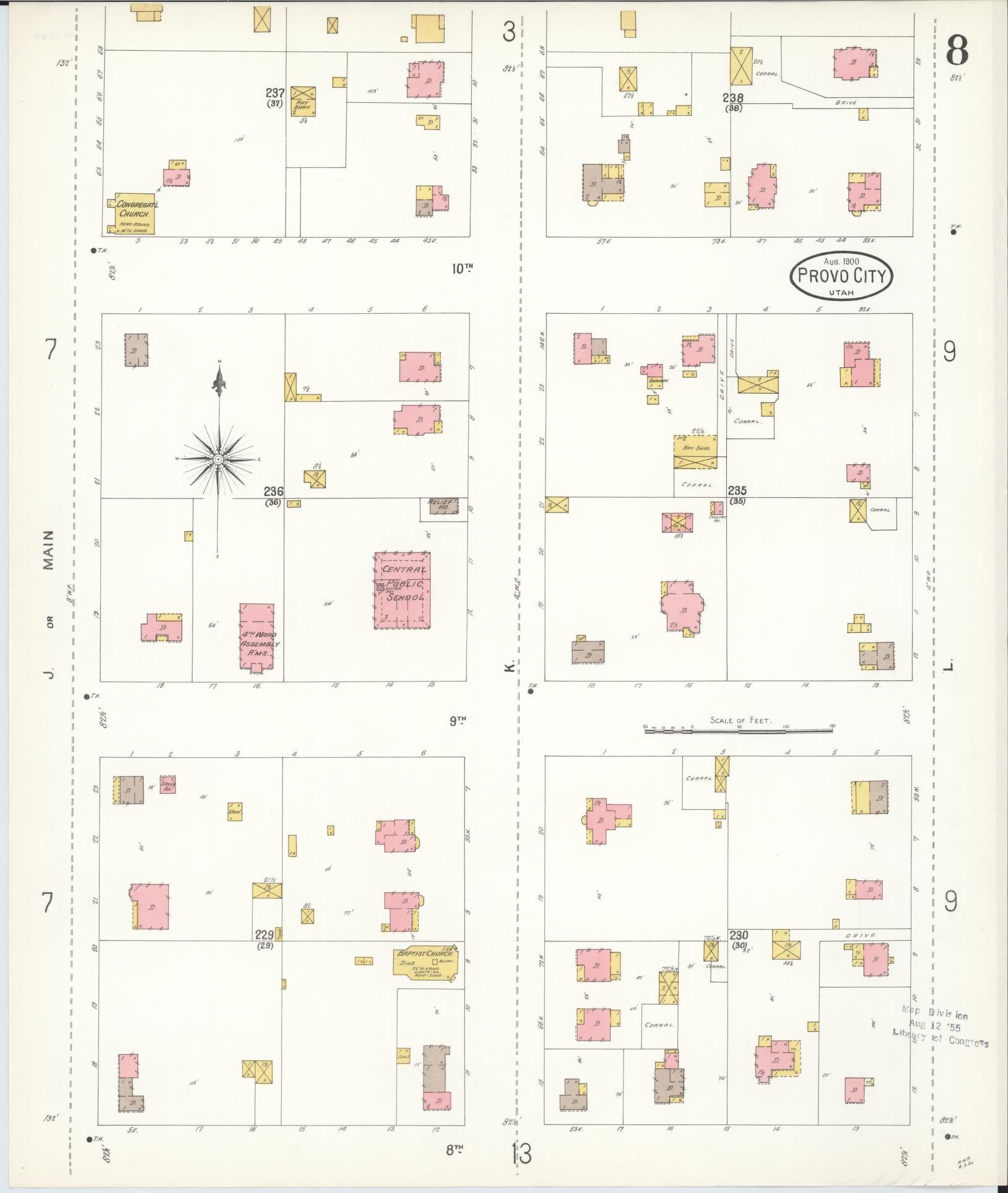 Sanborn Fire Insurance Map from Provo, Utah County, Utah (1900), Sheet #0008 - Complete Map Set gallery image, historic Sanborn map, vintage wall art, Provo Utah