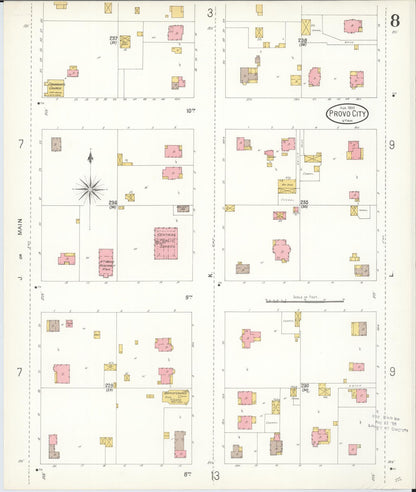 Sanborn Fire Insurance Map from Provo, Utah County, Utah (1900), Sheet #0008 - Complete Map Set gallery image, historic Sanborn map, vintage wall art, Provo Utah