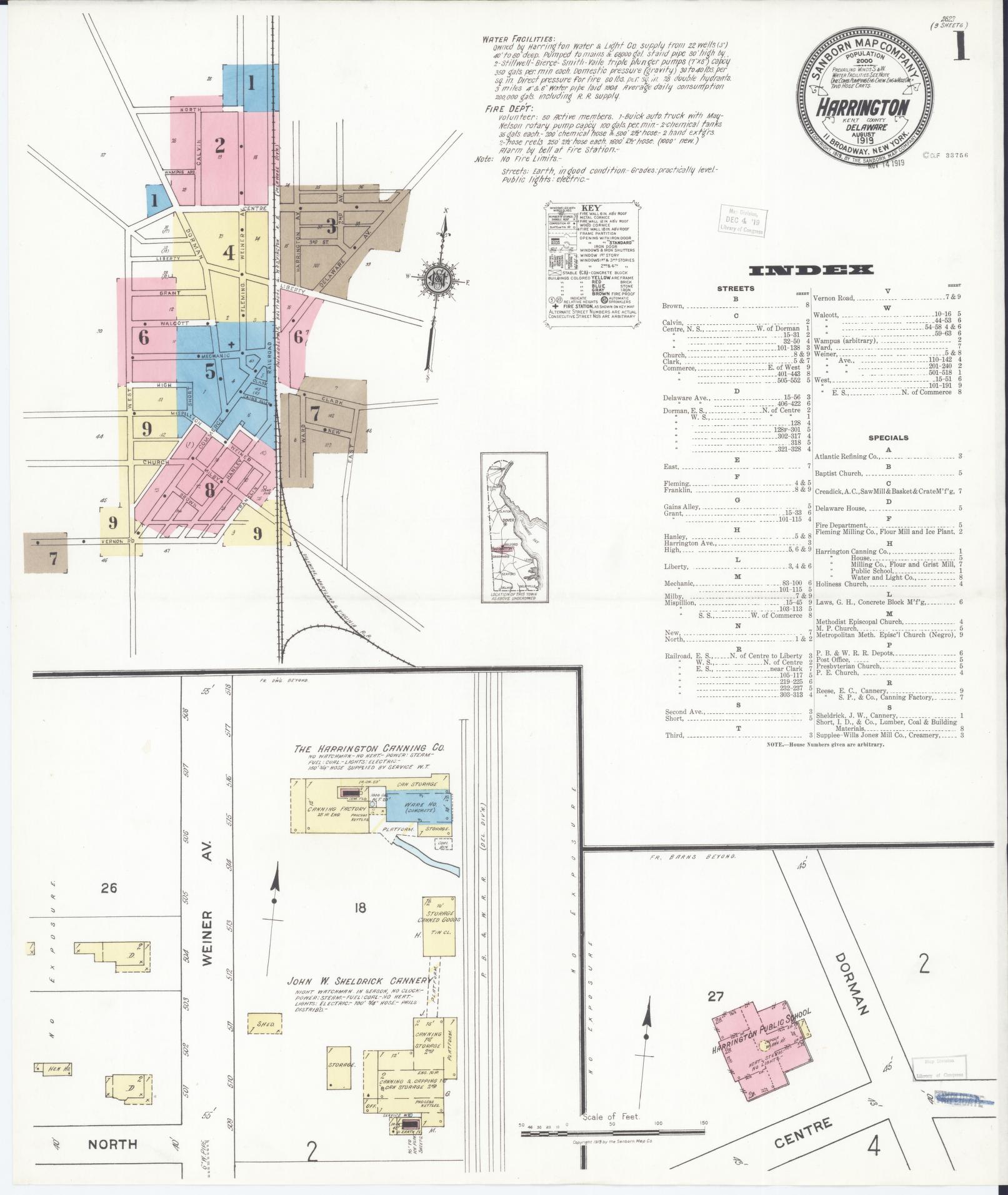 Sanborn Fire Insurance Map from Harrington, Kent County, Delaware (1919), Sheet #0001 - Complete Map Set gallery image, historic Sanborn map, vintage wall art, Delaware Delaware