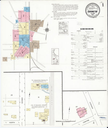 Sanborn Fire Insurance Map from Harrington, Kent County, Delaware (1919), Sheet #0001 - Complete Map Set gallery image, historic Sanborn map, vintage wall art, Delaware Delaware