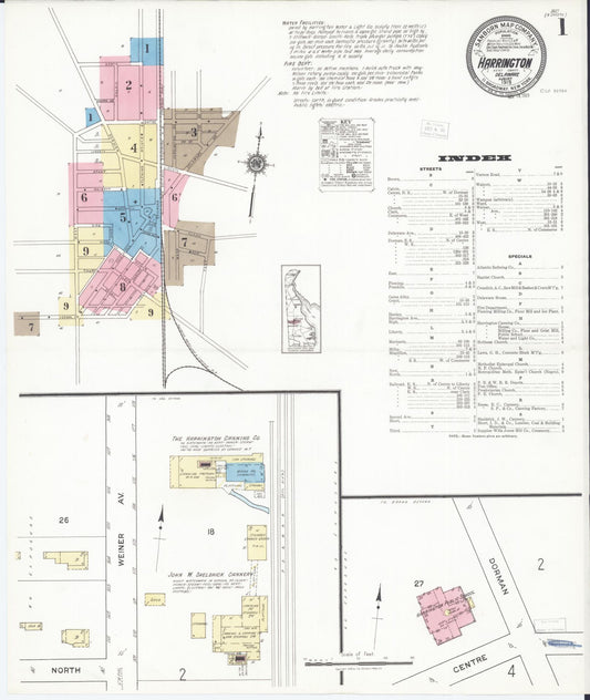 Sanborn Fire Insurance Map from Harrington, Kent County, Delaware (1919), Sheet #0001 - Complete Map Set gallery image, historic Sanborn map, vintage wall art, Delaware Delaware