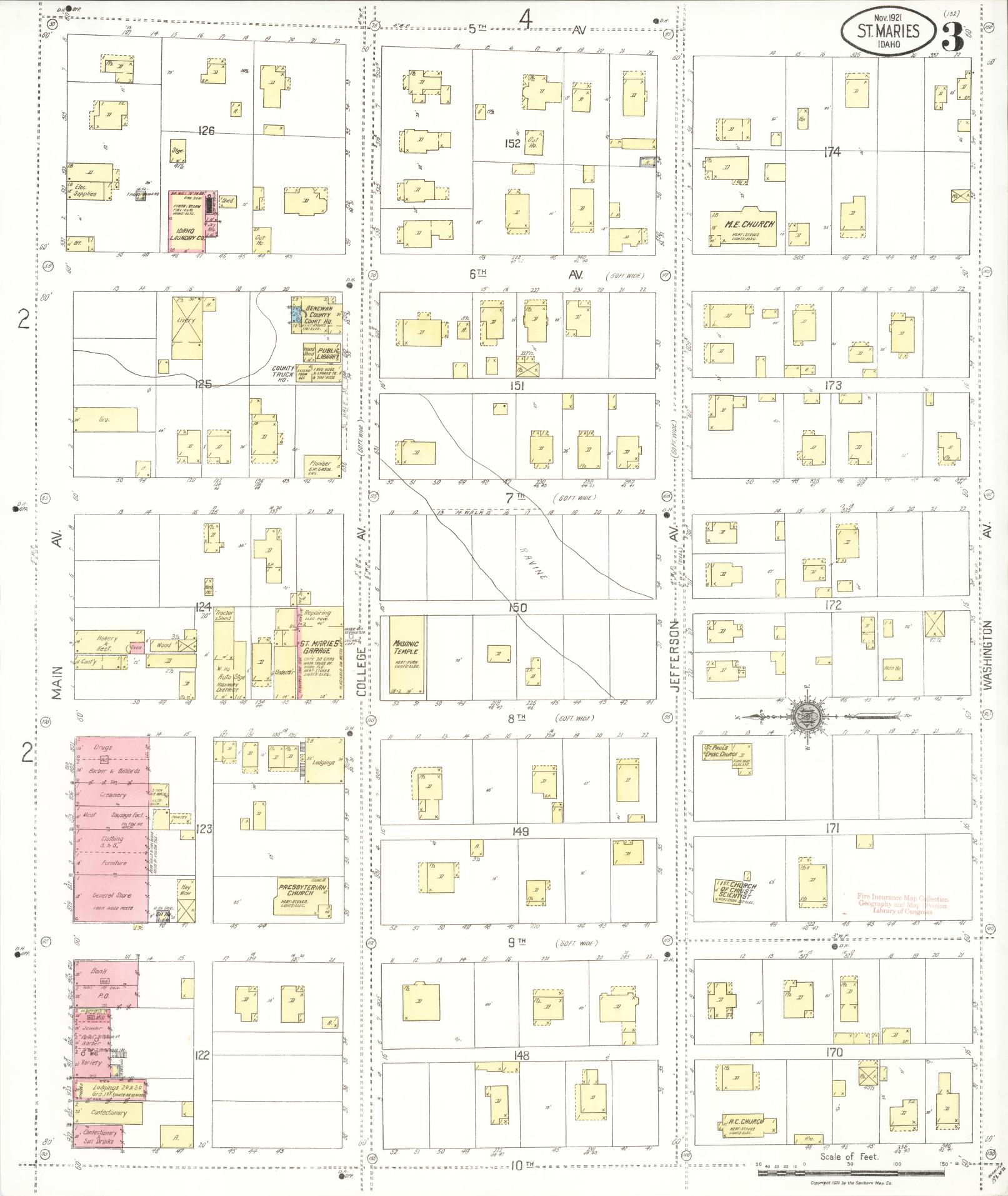Sanborn Fire Insurance Map from Saint Maries, Benewah County, Idaho (1921), Sheet #0003 - Complete Map Set gallery image, historic Sanborn map, vintage wall art, Idaho Idaho