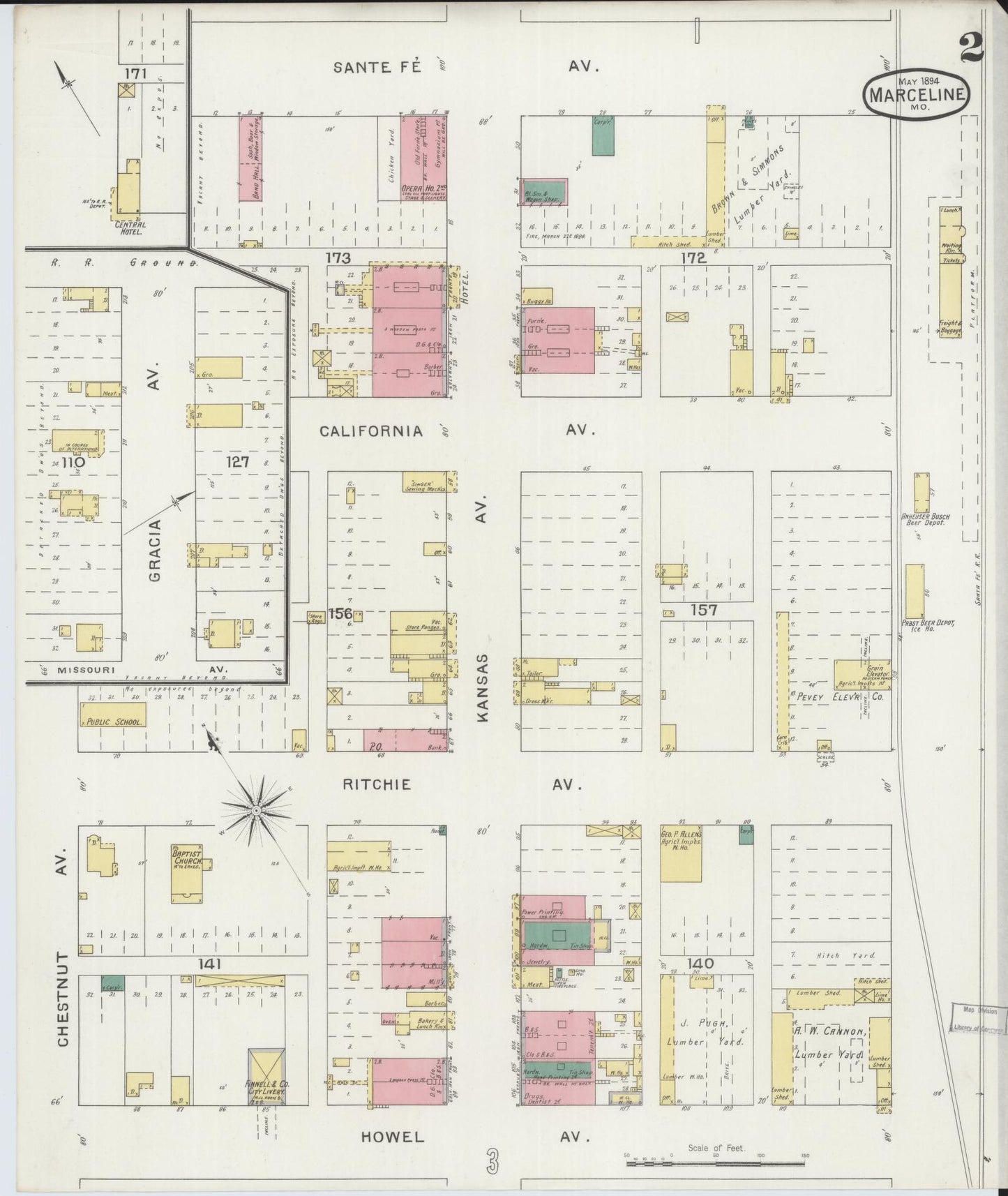 Sanborn Fire Insurance Map from Marceline, Linn County, Missouri (1894), Sheet #0002 - Complete Map Set gallery image, historic Sanborn map, vintage wall art, Missouri Missouri