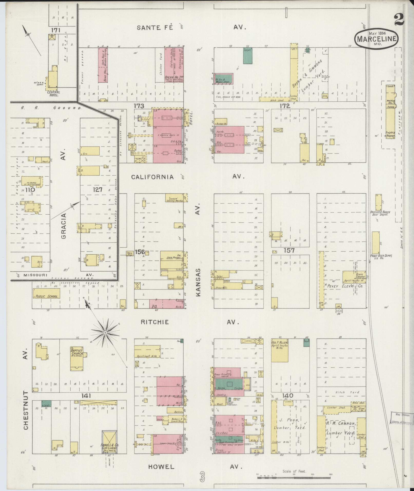 Sanborn Fire Insurance Map from Marceline, Linn County, Missouri (1894), Sheet #0002 - Complete Map Set gallery image, historic Sanborn map, vintage wall art, Missouri Missouri