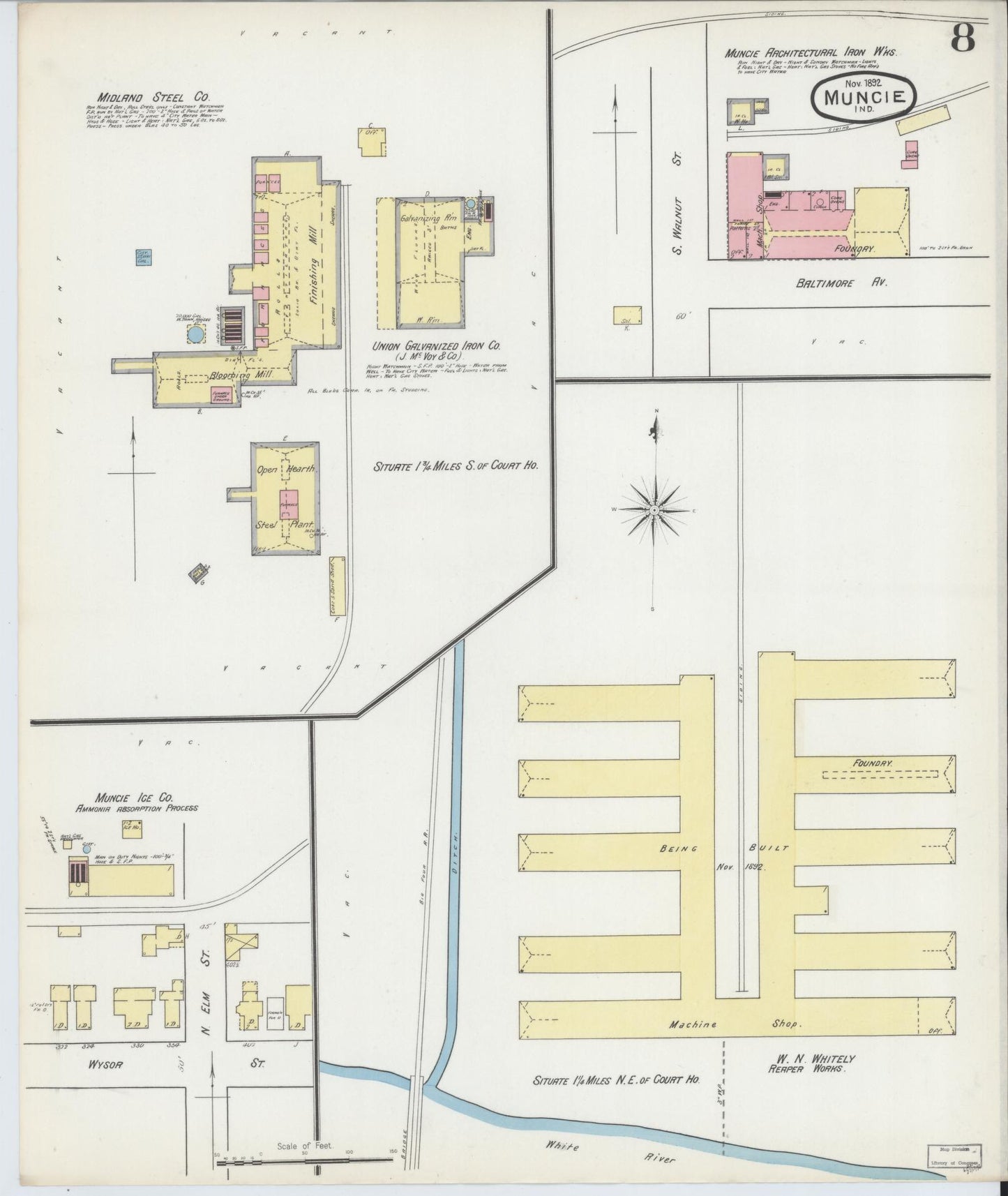 Sanborn Fire Insurance Map from Muncie, Delaware County, Indiana (1892), Sheet #0008 - Complete Map Set gallery image, historic Sanborn map, vintage wall art, Muncie Delaware